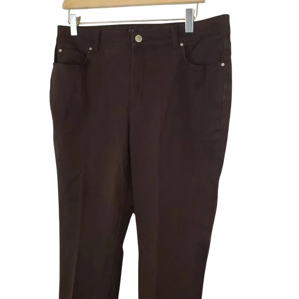 Charter Club Lexington Straight Pants 16P Brown Cotton Stretch Petite